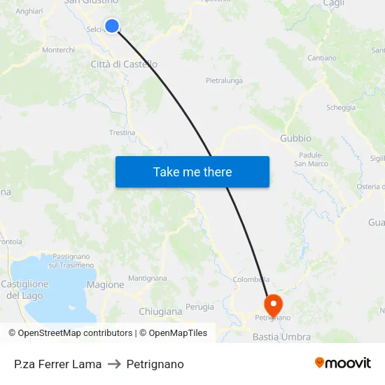 Piazza Ferrer Lama to Petrignano map