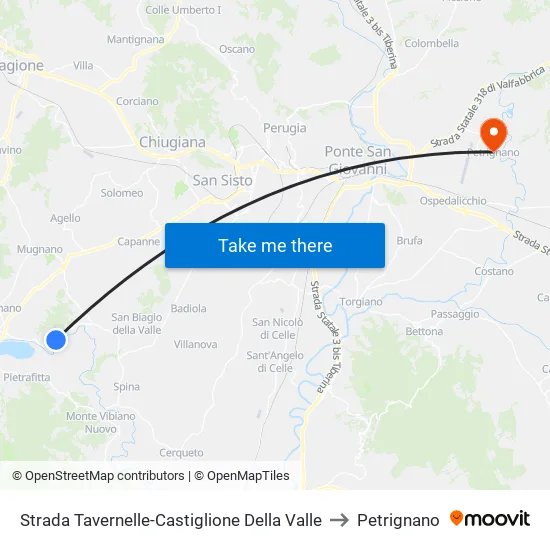 Strada Tavernelle-Castiglione Della Valle to Petrignano map
