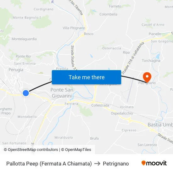 Pallotta Peep (Fermata A Chiamata) to Petrignano map