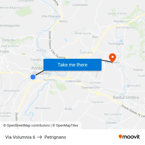 Via Volumnia 6 to Petrignano map