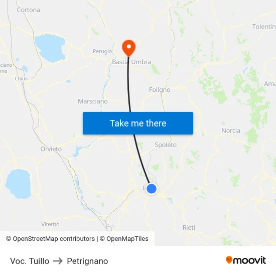 Tuillo Area to Petrignano map