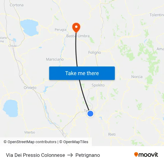 Pressio Colonnese Street to Petrignano map