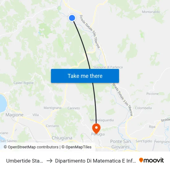 Umbertide Station to Department of Mathematics and Computer Science map