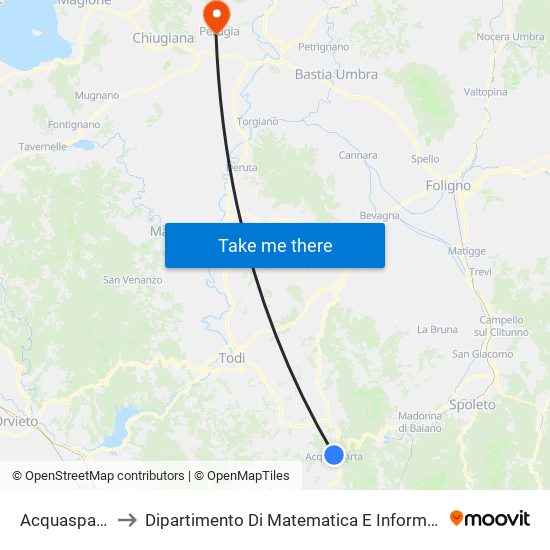 Acquasparta to Dipartimento Di Matematica E Informatica map