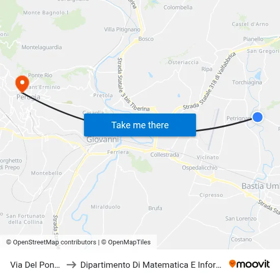 Via Del Ponte 2 to Dipartimento Di Matematica E Informatica map