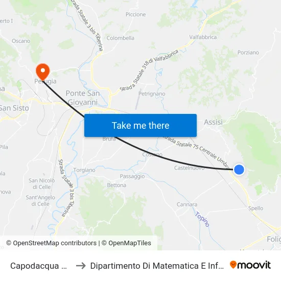 Capodacqua Assisi to Dipartimento Di Matematica E Informatica map