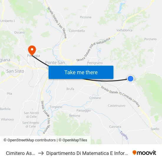 Cimitero Assisi to Dipartimento Di Matematica E Informatica map