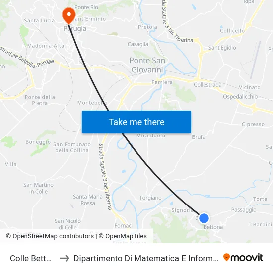 Colle Bettona to Department of Mathematics and Computer Science map