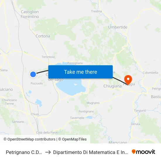 Petrignano C.D.Lago to Dipartimento Di Matematica E Informatica map