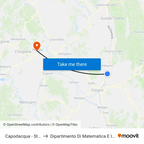 Capodacqua - Stazione to Dipartimento Di Matematica E Informatica map