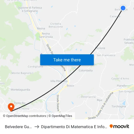 Belvedere Gubbio to Dipartimento Di Matematica E Informatica map