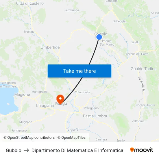 Gubbio to Dipartimento Di Matematica E Informatica map