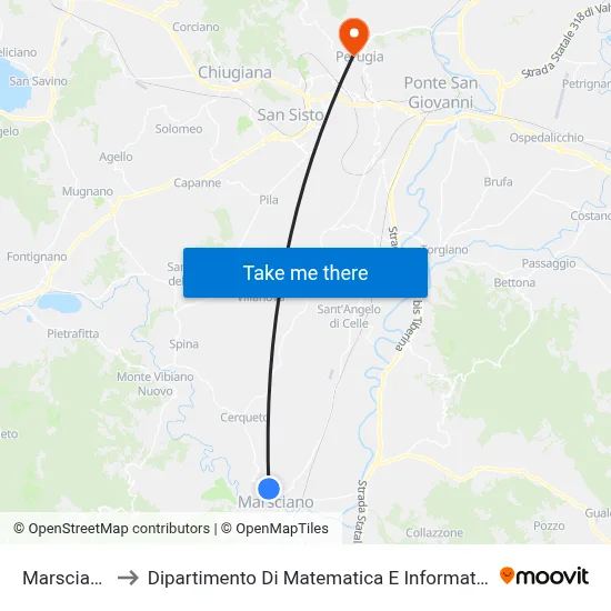 Marsciano to Department of Mathematics and Computer Science map
