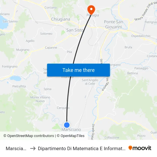 Marsciano to Dipartimento Di Matematica E Informatica map
