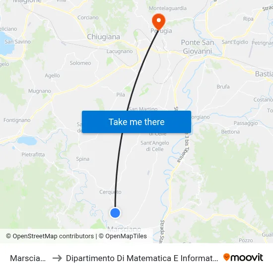 Marsciano to Department of Mathematics and Computer Science map