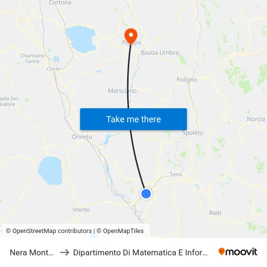 Nera Montoro to Dipartimento Di Matematica E Informatica map