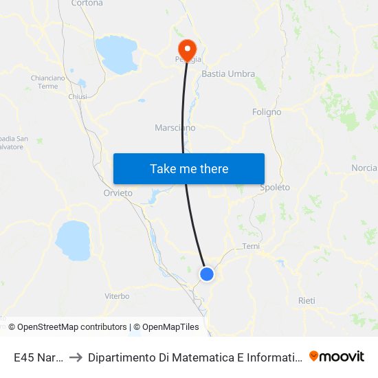 E45 Narni to Dipartimento Di Matematica E Informatica map