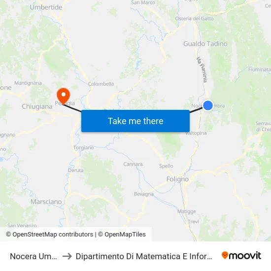 Nocera Umbra to Dipartimento Di Matematica E Informatica map