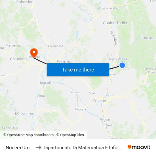Nocera Umbra to Dipartimento Di Matematica E Informatica map