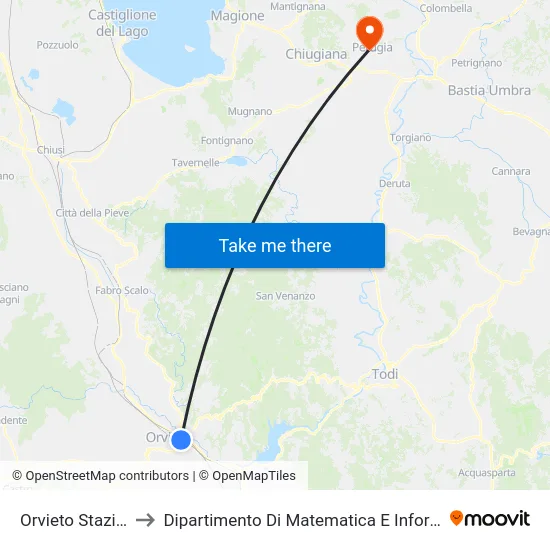 Orvieto Stazione to Dipartimento Di Matematica E Informatica map