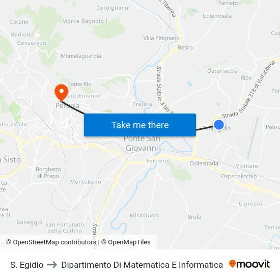 S. Egidio to Dipartimento Di Matematica E Informatica map