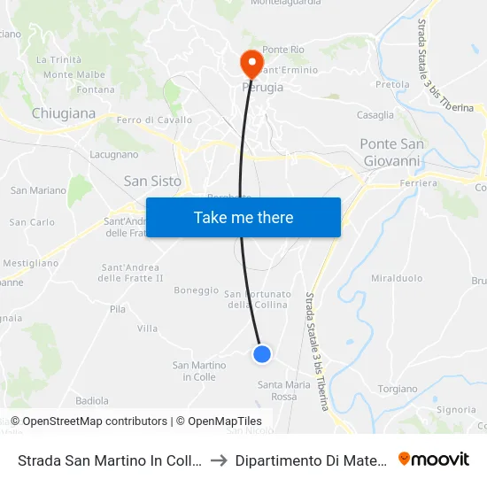 Strada San Martino In Colle-San Martino In Campo to Dipartimento Di Matematica E Informatica map