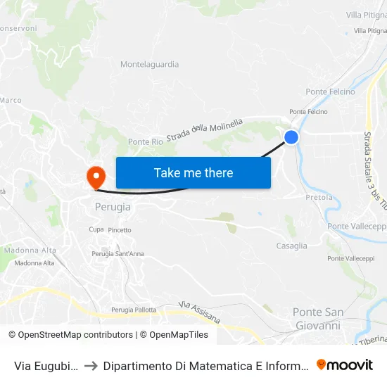 Eugubina Street to Department of Mathematics and Computer Science map