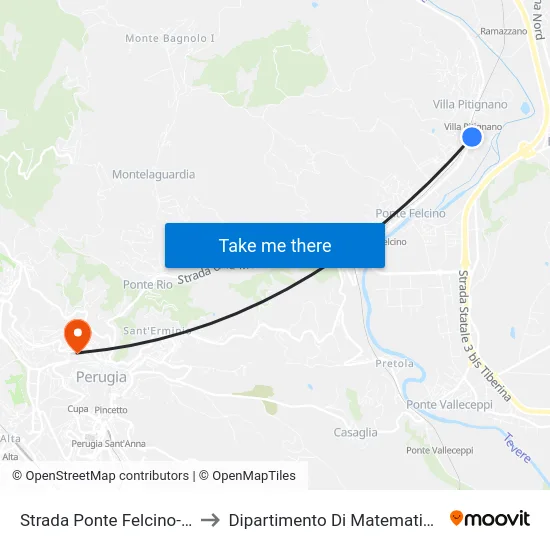 Strada Ponte Felcino-Ponte Pattoli to Dipartimento Di Matematica E Informatica map