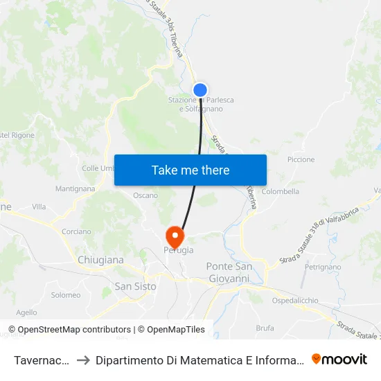 Tavernacce to Dipartimento Di Matematica E Informatica map