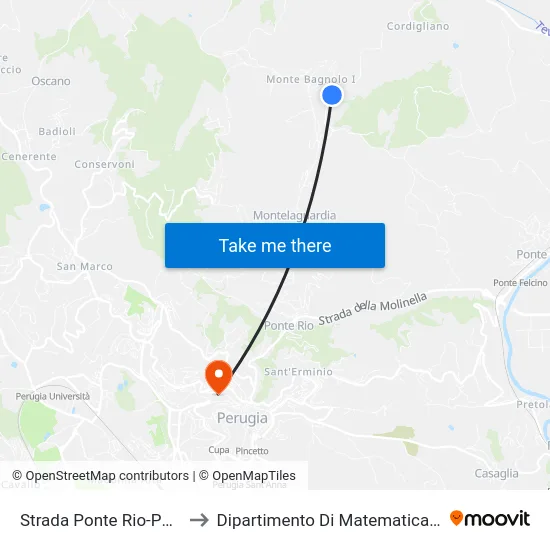 Strada Ponte Rio-Ponte Pattoli to Dipartimento Di Matematica E Informatica map
