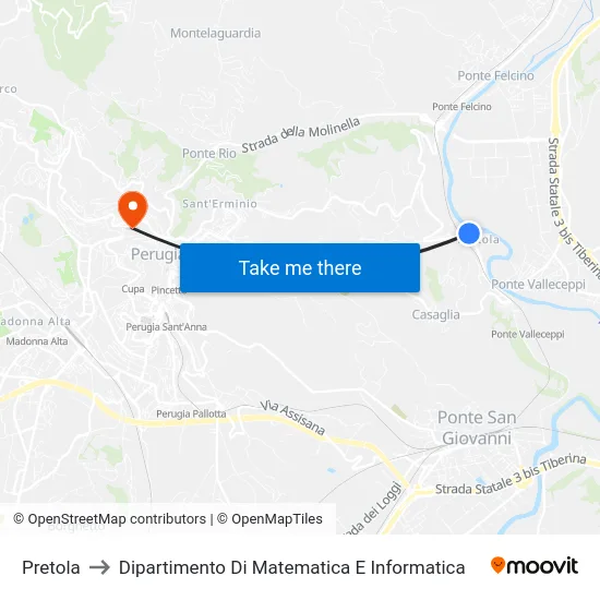 Pretola to Dipartimento Di Matematica E Informatica map