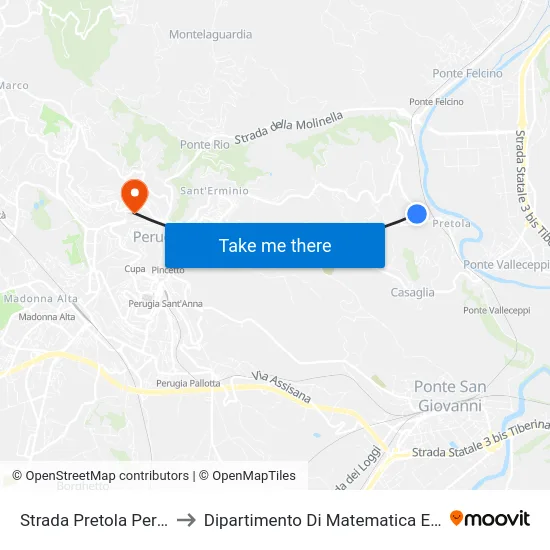 Strada Pretola Per Perugia to Dipartimento Di Matematica E Informatica map