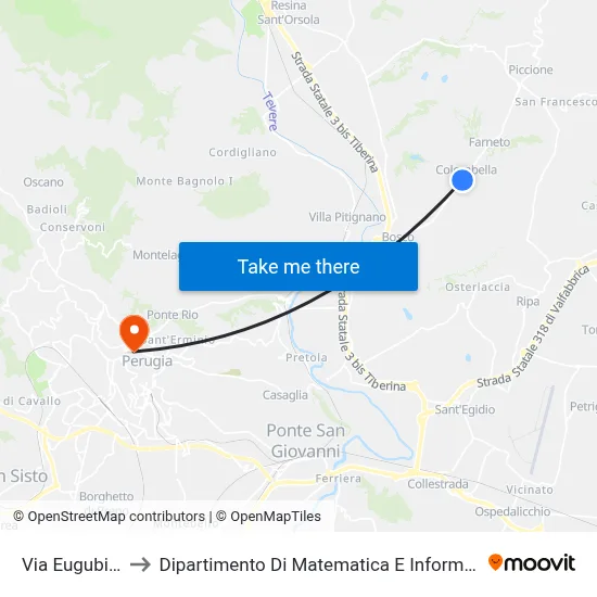 Eugubina Street to Department of Mathematics and Computer Science map