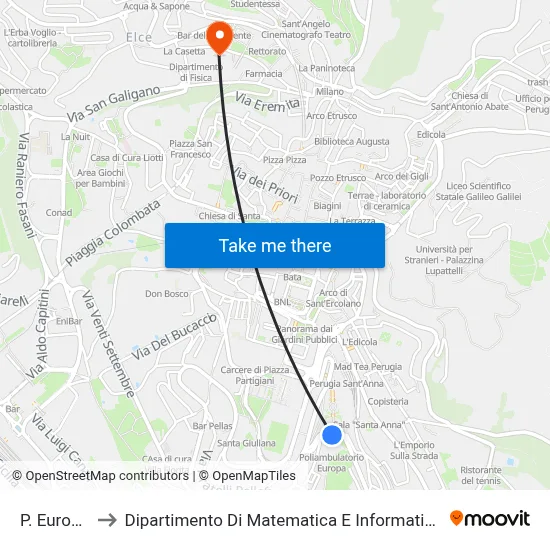 Europa Square to Department of Mathematics and Computer Science map