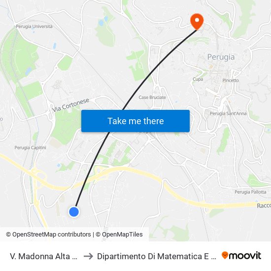 V. Madonna Alta Perugia to Dipartimento Di Matematica E Informatica map