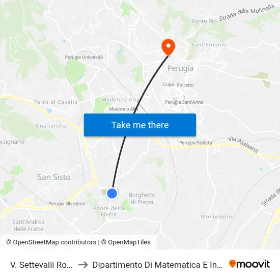 Via Settevalli Roundabout to Department of Mathematics and Computer Science map