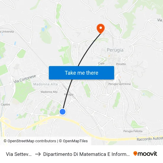 Settevalli Street to Department of Mathematics and Computer Science map