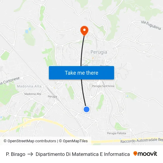 P. Birago to Dipartimento Di Matematica E Informatica map