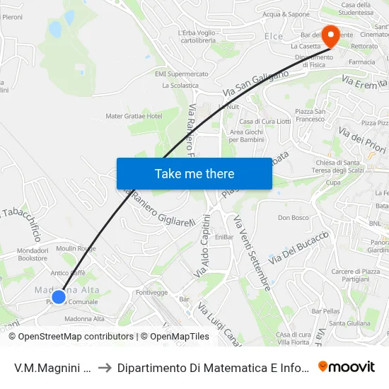 Via Magnini Metro to Department of Mathematics and Computer Science map