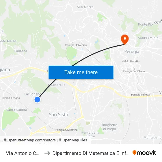 Antonio Canova Street to Department of Mathematics and Computer Science map