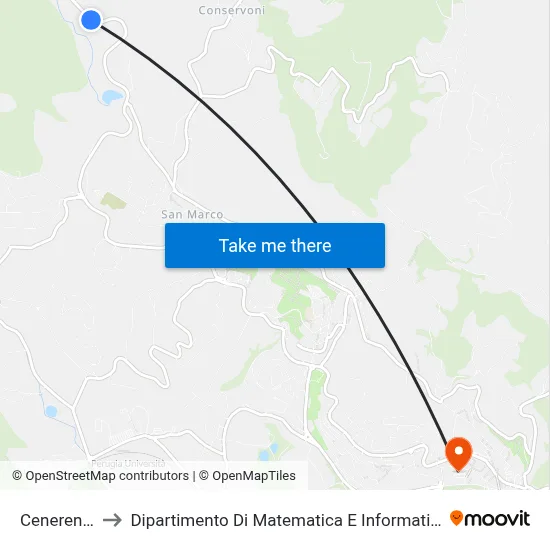 Cenerente to Department of Mathematics and Computer Science map