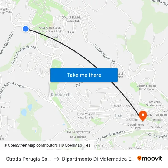 Perugia-San Marco Road to Department of Mathematics and Computer Science map