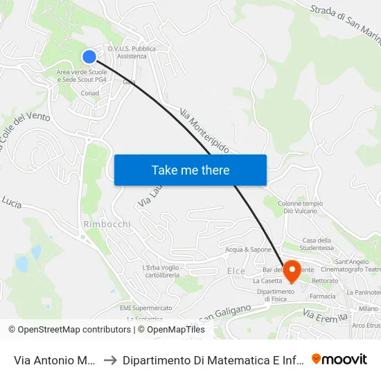 Via Antonio Meucci to Dipartimento Di Matematica E Informatica map