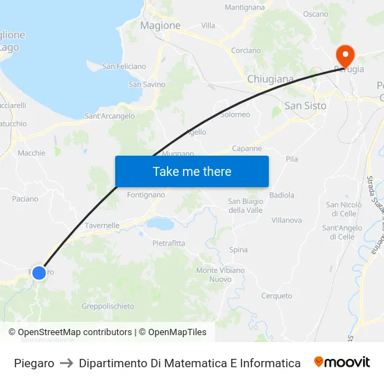 Piegaro to Dipartimento Di Matematica E Informatica map