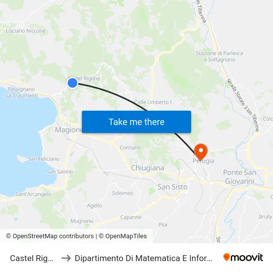 Castel Rigone to Dipartimento Di Matematica E Informatica map