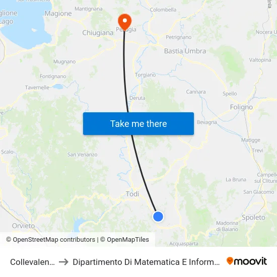 Collevalenza to Dipartimento Di Matematica E Informatica map