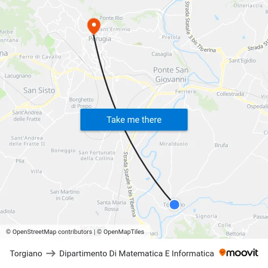 Torgiano to Dipartimento Di Matematica E Informatica map