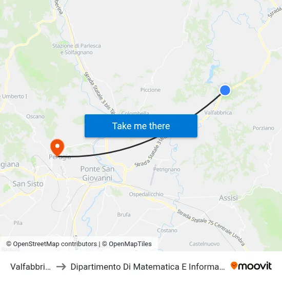 Valfabbrica to Department of Mathematics and Computer Science map