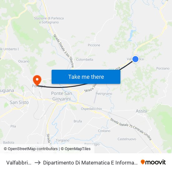 Valfabbrica to Dipartimento Di Matematica E Informatica map