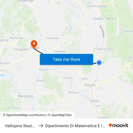 Valtopina Stazione FS to Dipartimento Di Matematica E Informatica map